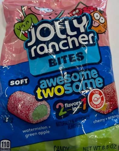 סוכריות רכות ג'ולי ראנצ'ר (בטעם אבטיח+תפוח ירוק ,דובדבן+תפוז)-Jolly Rancher Bites 2 flavors in 1
